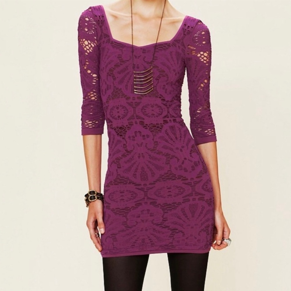 Intimately Free People Lace Bodycon Half Sleeve Mini Dress Sz XS/S